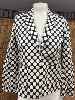 J.Crew Navy Cream Polka Dot Blazer Size 8 Retro Preppy Jacket